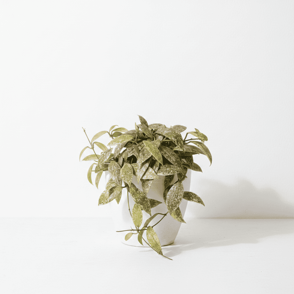 Hoya plant in white pot Hoya plant with variegated leaves in a white pot, perfect for indoor gardening.